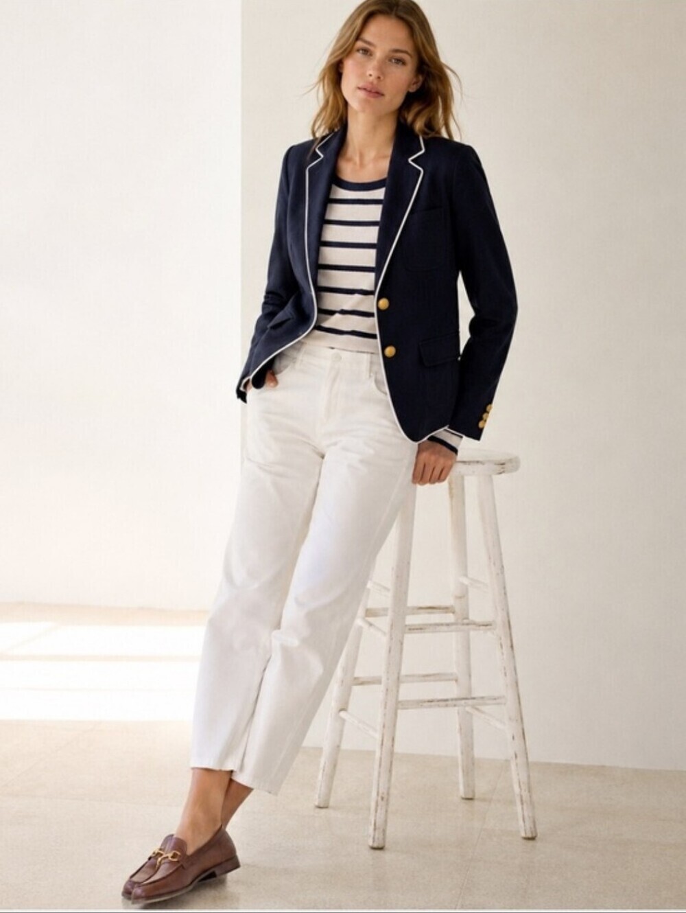 J Crew Rhodes Linen Blazer Size 2 Capsule Nautical Preppy Office Country Club